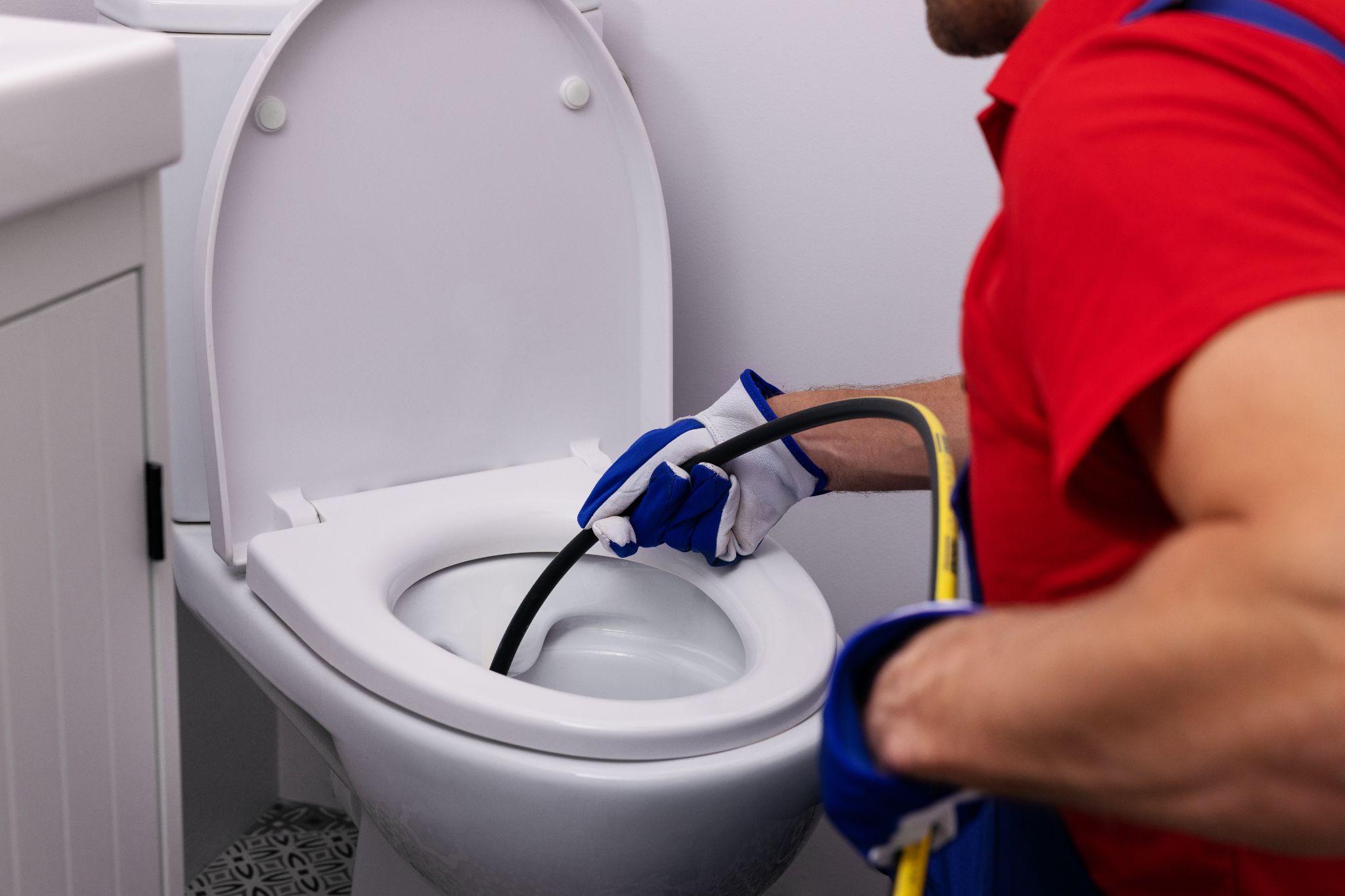 Plumber hydro jetting toilet