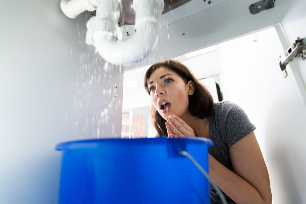 Woman having plumbing issues at home